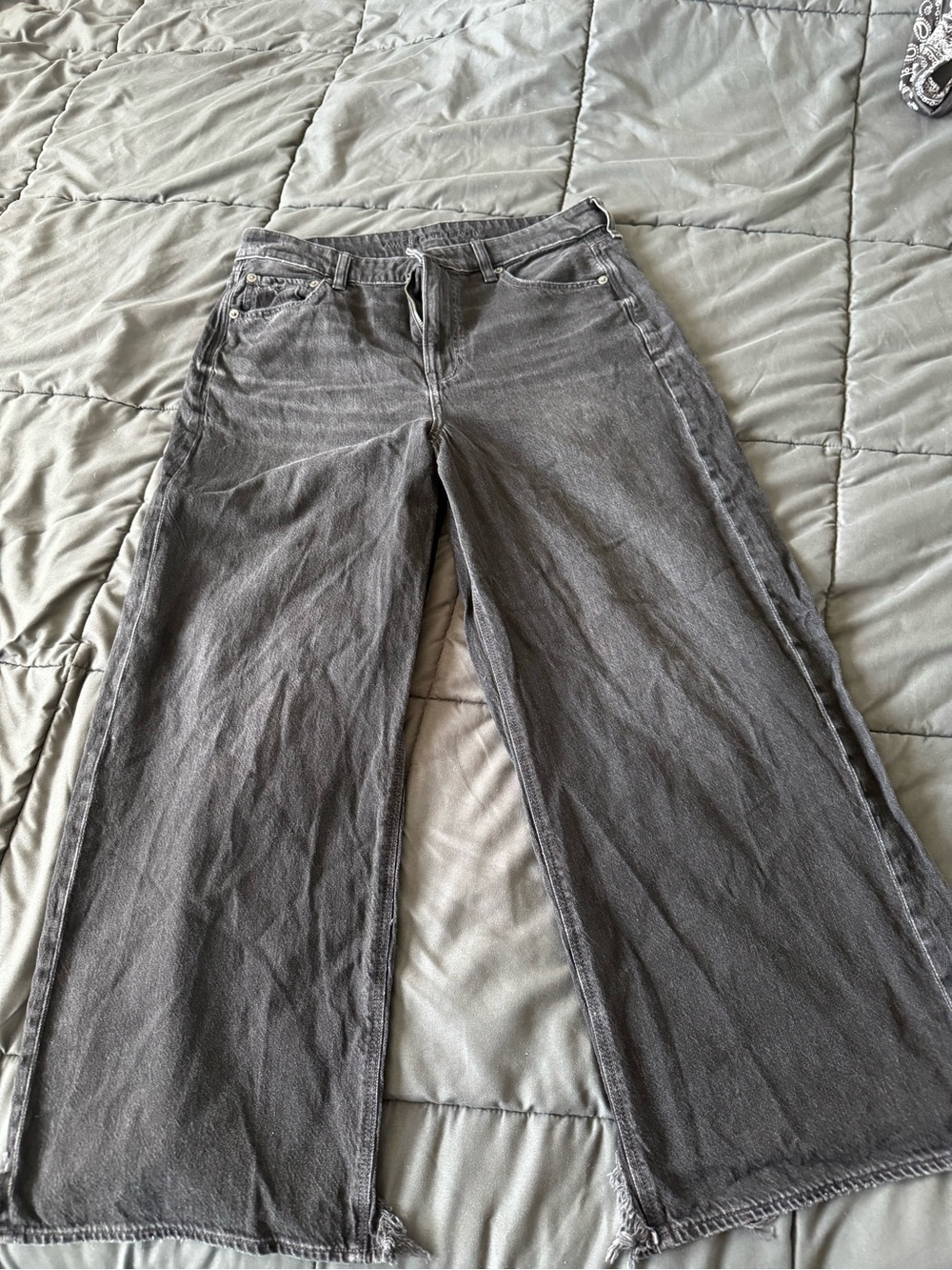 American Eagle Outfitters Strigid Wide-Leg Washed Gray Cropped Jeans